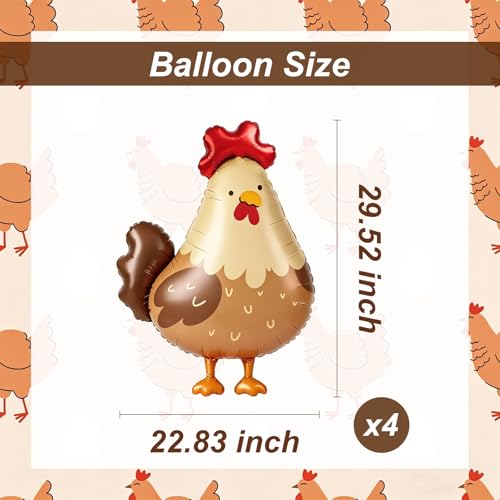 Farm Animal Balloons Set - Chicken Foil Party Decorations, 4 Pieces