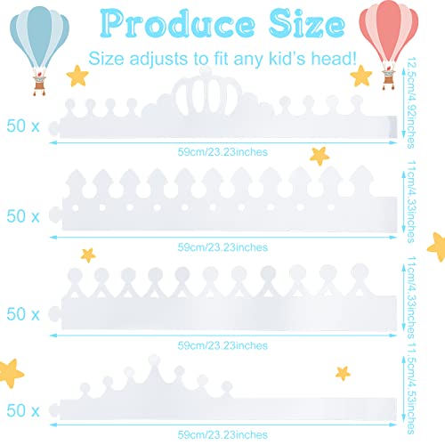 White Paper Crowns for Kids DIY Birthday Party Hats Party Supplies 200 Pack