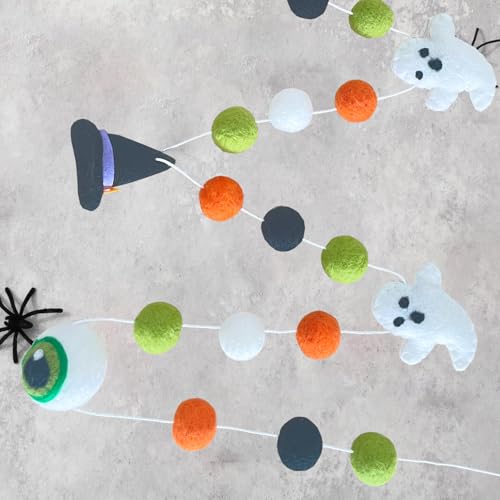 Halloween Felt Garlands Ghost Banner with Pom Poms - Fall Holiday Decor - Variation of THIS listing