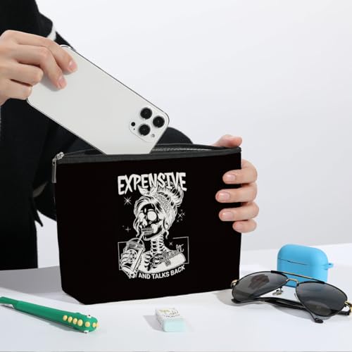 Skeleton Skull Makeup Bag - Black 1265 Gothic Cosmetic Bag with Heart Zipper