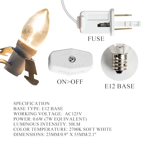 4 Pack LED Accessory Cord with C7 Bulbs - White with On/Off Switch for Holiday & Christmas Decorations