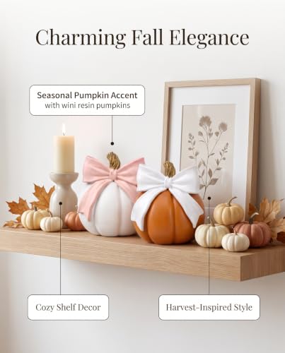 8-Inch Oversized Pumpkin Duo with Bow - Fall Indoor Outdoor Decor Set