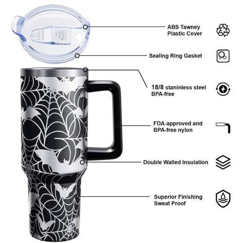 Halloween Spider Web Bats 40 oz Tumbler with Lid Handle & Straw - Variation of THIS listing