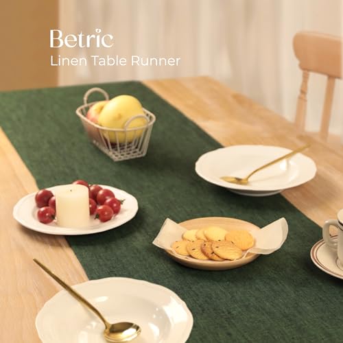 Pure Linen Table Runner 14x108 Inch Farmhouse Dining Decor - Forest Green - Athena