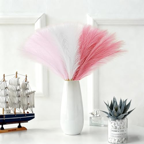 Artificial Pampas Grass Set - Blush Pink White, 30 pcs, 21.6" Faux Flower Decor