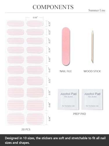 Semi Cured Gel Nail Strips Set - Summer Pink, 20 Pcs Salon-Quality Nail Wraps