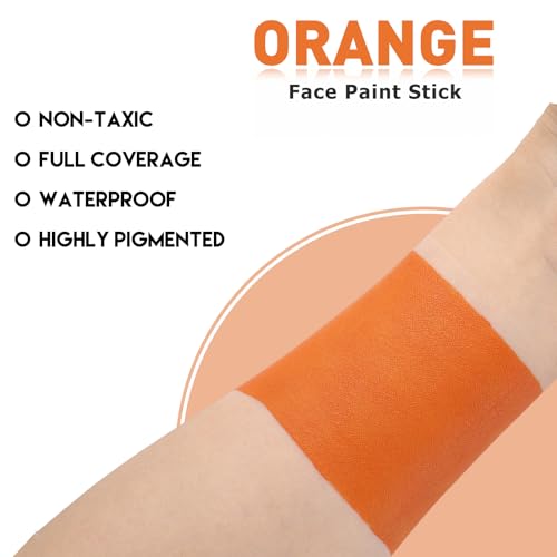 Orange Face Paint Stick - Creamy, Blendable, Sweatproof for Halloween & Cosplay - Tiger, Pumpkin, Fire Makeup