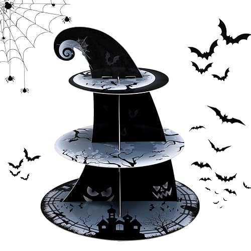 Halloween Cupcake Stand Tower - Classic 3-Tier Pumpkin Bat Cake Display