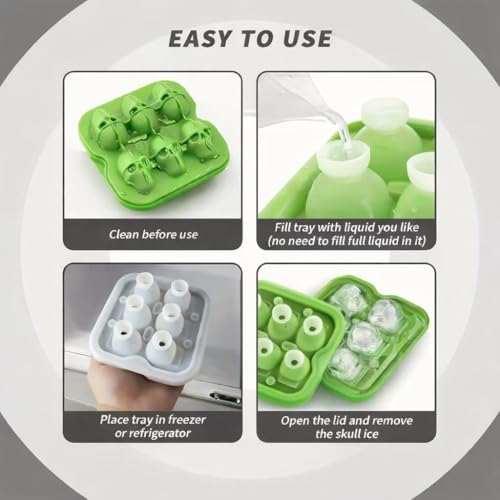 Green Skull Ice Cube Mold - 6-Cavity Silicone Ice Tray for Whiskey & Cocktails