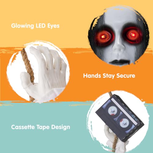 Halloween Hanging Ghost Girl Decoration with Sound & Lights - Black Hair Swinging Girl