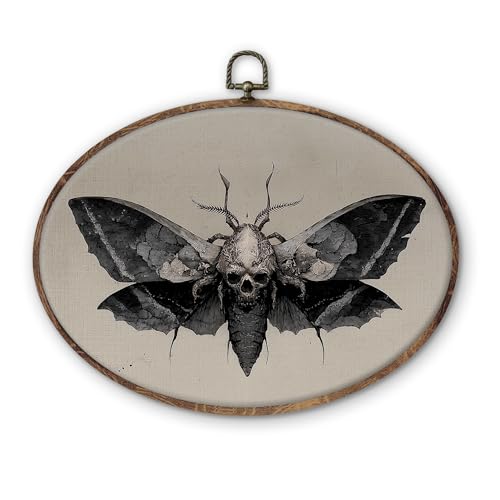 Halloween Gothic Moth Skull Wall Art with Butterfly Variation - Dark Academia Canvas Decor, 8.5x11 Inch