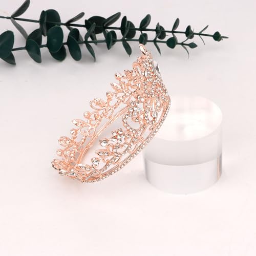 Rose Gold Crystal Crown Hair Accessories for Weddings & Parties - Small Bridal Tiara