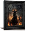 Halloween Flame Witch Canvas Wall Art - Black Framed 9x11in, Variation: Fire Witch