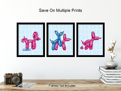 Balloon Dog Wall Art Print 11x14 Pink and Blue - Preppy Bathroom Decor - Variation 1