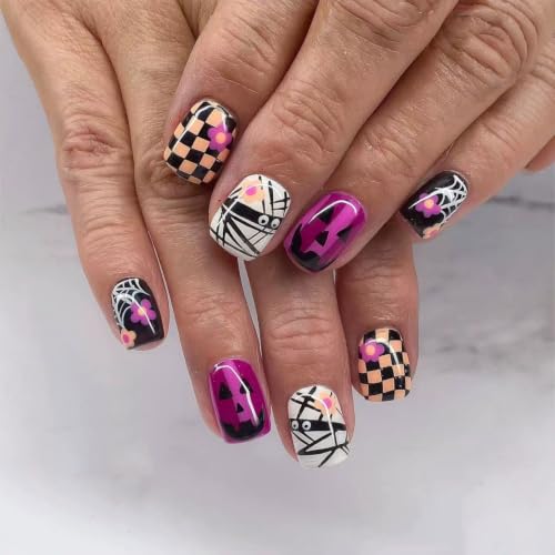 Halloween Short Square Press On Nails - Purple Mummy Fake Nails Variation 26