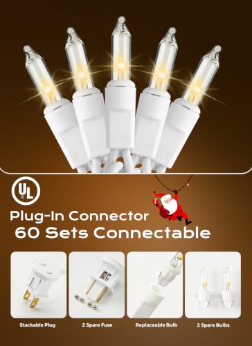 Minetom LED Christmas String Lights 50 Count 10ft Warm White Clear Wire Indoor Outdoor