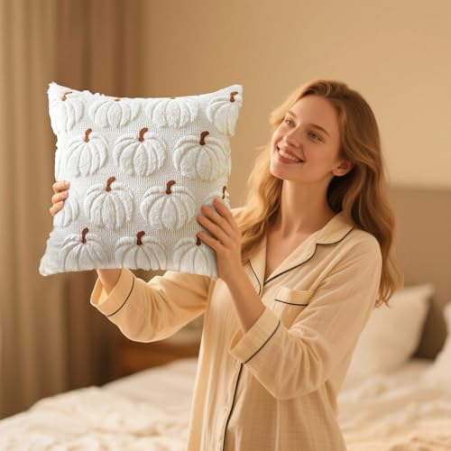Saffron Halloween Pumpkin Pillow Cover 19.7 x 19.7 Inches Plush Fall Decor