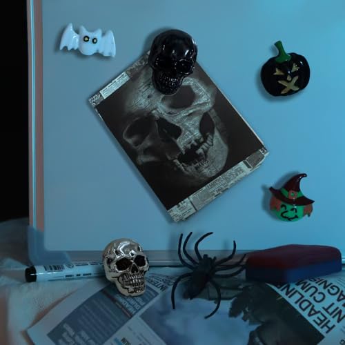 Black Skull Fridge Magnets Set - Gothic Locker & Decor Accessories, 6-Pack