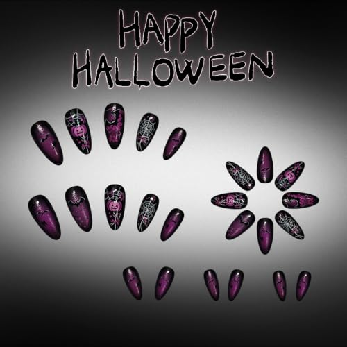 Halloween Press On Nails Medium Almond Glitter Purple Style-16 - 24Pcs