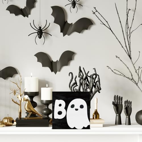 Halloween Ghost Wooden Sign Decor - Spooky Holiday Wall or Table Sign