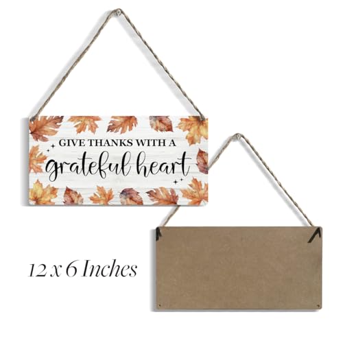 Give Thanks With a Grateful Heart Thanksgiving Wooden Wall Plaque 12x6 Inch Home Decor
