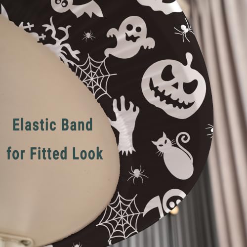 Halloween Fitted Round Tablecloth 20 Inch Set of 2 Elastic Spandex Fabric Pumpkin Ghosts