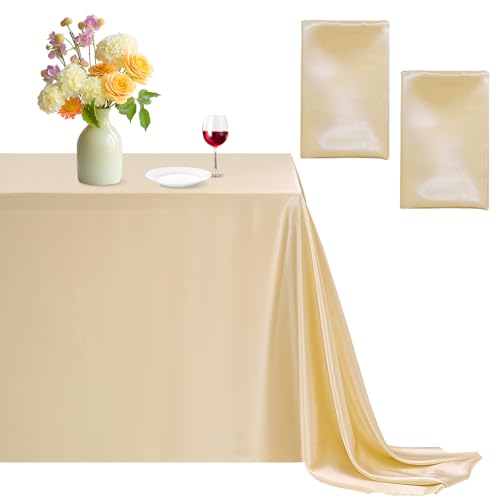 Champagne Satin Tablecloth 90x132 Inch 2 Pack - Elegant Wedding & Party Decor