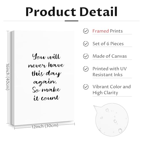 Office Inspirational Wall Art Decor Set of 6 - 12x16 Inch Canvas Prints, Motivational Quotes