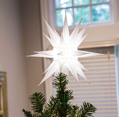 White LED Moravian Star Tree Topper - 12 Inch Indoor & Outdoor Christmas Light