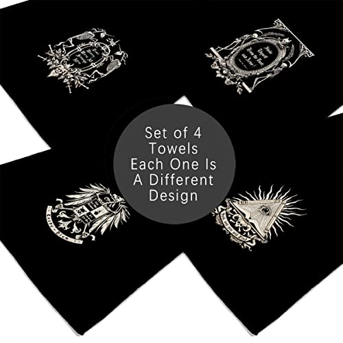 Gothic Dark Memento Mori Skull Kitchen Towels Set of 4 - Variation Gothic2