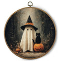 Halloween Ghost Cat Wall Art Decor - Framed Canvas Print, Rustic Halloween Home Decoration
