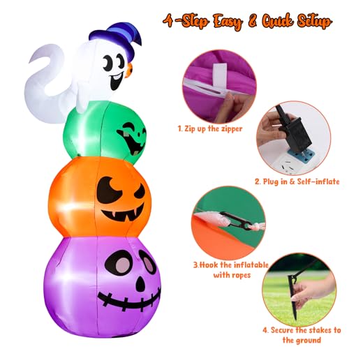 Giant 8.8FT Halloween Inflatable Ghosts and Pumpkins Yard Decor with Lights