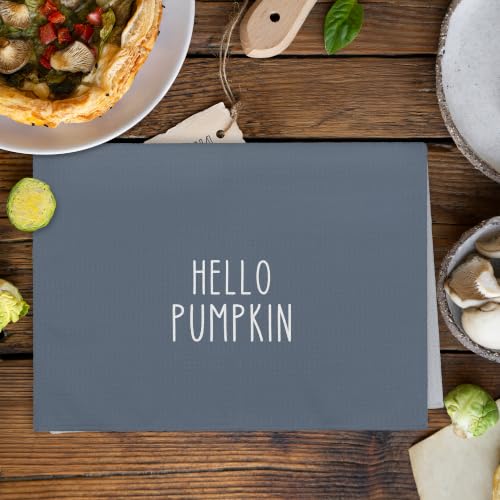 Hello Pumpkin Kitchen Towels Set - Dusty Blue, 16x24 Inches, Pack of 2 — Fall Holiday Decor