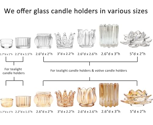 Gold Votive Candle Holders Set of 6 - Thick Glass Tea Light Jars for Weddings & Parties