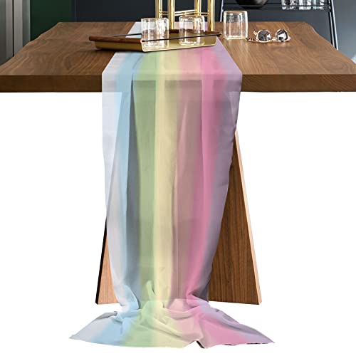 Rainbow Stripes Chiffon Table Runner 19x55 Inches - Sheer Wedding Decor