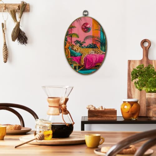 Pink Leopard Wall Art - Retro Botanical Canvas Prints 11x8.5 Inches