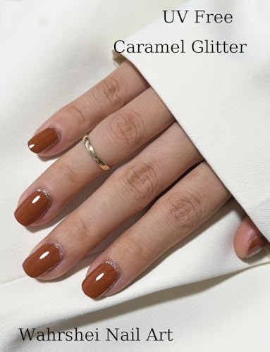Gel Nail Strips No UV Caramel Glitter Long Lasting Nail Wraps - 22 Sheets