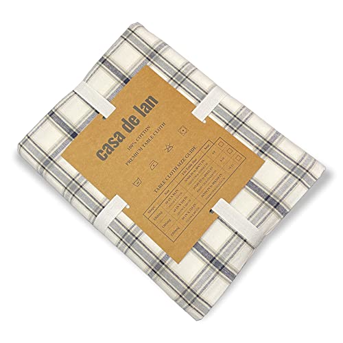 Rectangle Cotton Tablecloth - Grey Plaid, 60x104 Inches - Wipeable & Elegant