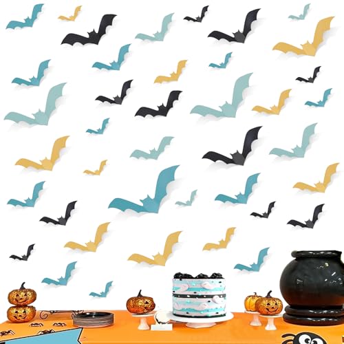 Halloween Bat Wall Decals Set - 48pcs 3D Stickers for Home & Party Decor