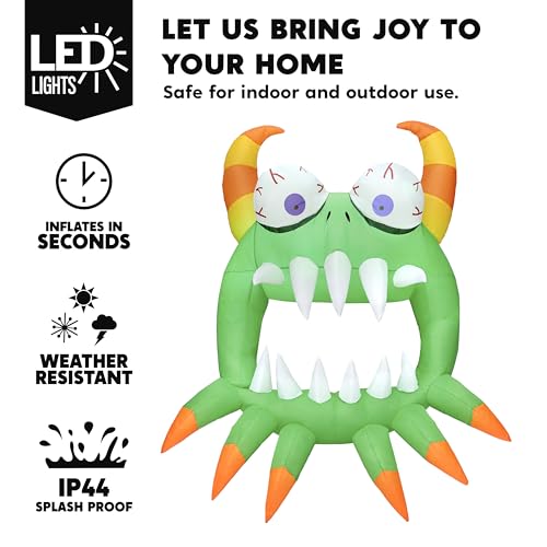 Halloween Inflatable Monster with LEDs for Yard & Car Decor - 4 ft Tall