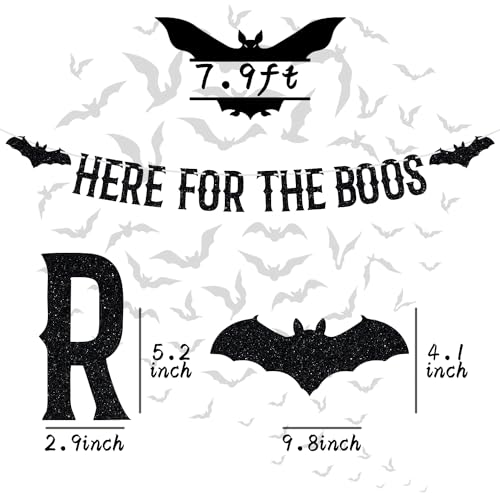 Halloween Bunting Banner - Haunted House Bat & 'Here for The Boos' Glitter Garland