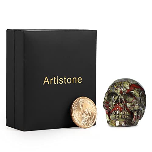 Artistone 1.8-Inch Dragon Blood Stone Hand Carved Crystal Skull Decor Halloween Gift Variation of Skull-Dragon Blood Stone