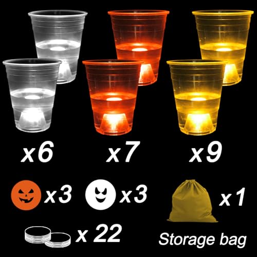 Glow Candy Corn Party Game Set - 22 LED Cups & 6 Halloween Balls for Halloween & Kids Parties