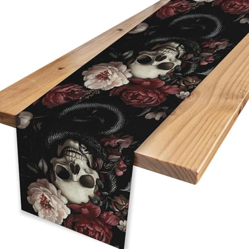 Gothic Floral Skull Table Runner - Rustic Halloween Decor for Dining, 13x72 Variation of THIS listing
