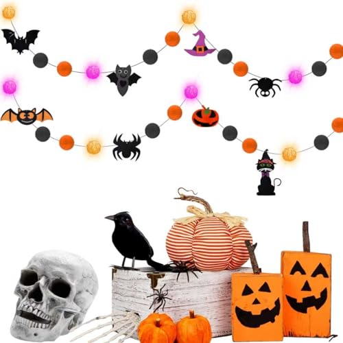 Halloween LED String Lights Banner with Felt Ornaments - Indoor Decor