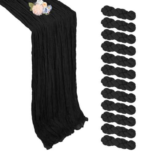 Black Cheesecloth Table Runner 17 x 108 Inch - 12 Pack, Rustic Event Decor