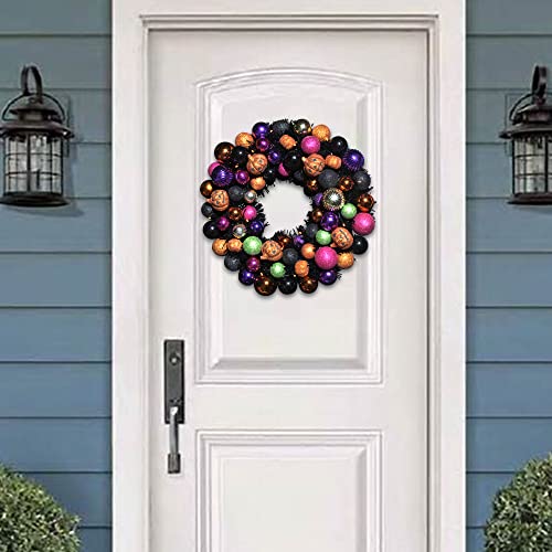 Halloween Wreath with Lights and Pumpkin Ornament - 18 Inch Pumpkin Variation