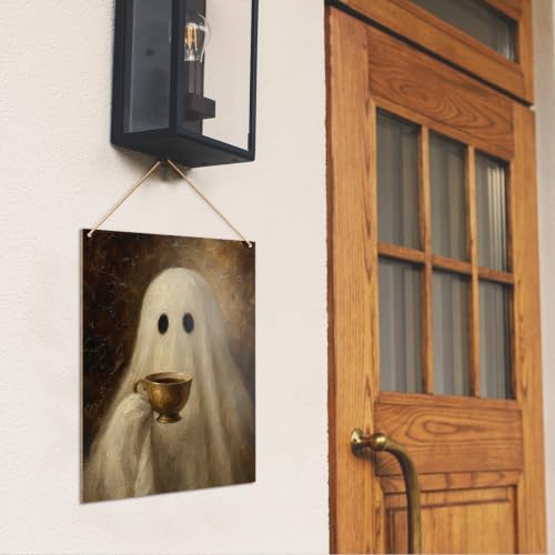 Halloween Ghost Wall Decor Sign for Coffee Bar - Spooky Hanging Sign