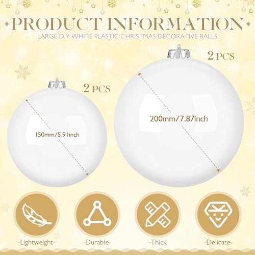 Large White Christmas Ornament Set - 8 & 6 Inch Holiday Decorations