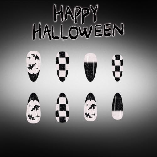 Halloween Black Press On Nails - Medium Almond Style-13